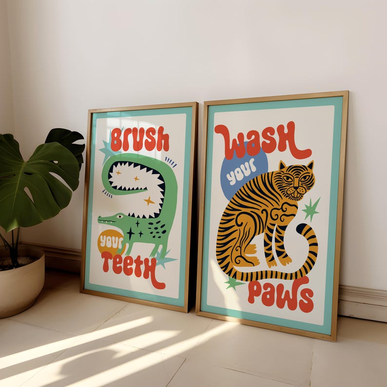 2pcs/set Tiger Wash Your Paws  - огляд і ціна Abstract Canvas Set